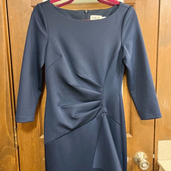 ELIZA J BLUE Techno Scuba Pleat Evening DRESS GOWN - Picture 7 of 9